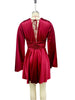 Women's Satin-Style Mini Dress, V-Neck, Long Flared Sleeves and Gathered Waist