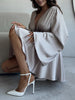 Women's Satin-Style Mini Dress, V-Neck, Long Flared Sleeves and Gathered Waist