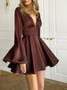 Women's Satin-Style Mini Dress, V-Neck, Long Flared Sleeves and Gathered Waist