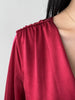 Women's Satin-Style Mini Dress, V-Neck, Long Flared Sleeves and Gathered Waist