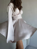 Women's Satin-Style Mini Dress, V-Neck, Long Flared Sleeves and Gathered Waist