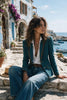 Women's Herringbone Blazer, Contrast Piping, Lapel Collar and Long Sleeves