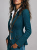 Women's Herringbone Blazer, Contrast Piping, Lapel Collar and Long Sleeves