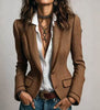 Women's Herringbone Blazer, Contrast Piping, Lapel Collar and Long Sleeves