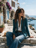 Women's Herringbone Blazer, Contrast Piping, Lapel Collar and Long Sleeves