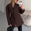Women's One Button V-neck Long Sleeve Polyester Solid Color Simple Jacket for Sophisticated Style in Black White