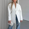 Women's One Button V-neck Long Sleeve Polyester Solid Color Simple Jacket for Sophisticated Style in Black White