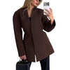 Women's One Button V-neck Long Sleeve Polyester Solid Color Simple Jacket for Sophisticated Style in Black White