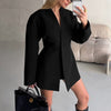 Women's One Button V-neck Long Sleeve Polyester Solid Color Simple Jacket for Sophisticated Style in Black White