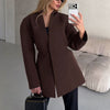 Women's One Button V-neck Long Sleeve Polyester Solid Color Simple Jacket for Sophisticated Style in Black White