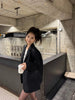 Women's Loose Fit One Button Polyester Jacket with Suit Collar Long Sleeves and Pocket for Casual Office