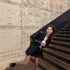 Women's Loose Fit One Button Polyester Jacket with Suit Collar Long Sleeves and Pocket for Casual Office