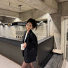 Women's Loose Fit One Button Polyester Jacket with Suit Collar Long Sleeves and Pocket for Casual Office