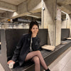 Women's Loose Fit One Button Polyester Jacket with Suit Collar Long Sleeves and Pocket for Casual Office