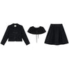 Women's Loose Fit Long Sleeve Solid Color Cotton Suit Set with Removable Cape in Artistic Retro Style