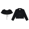 Women's Loose Fit Long Sleeve Solid Color Cotton Suit Set with Removable Cape in Artistic Retro Style