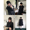 Women's Loose Fit Long Sleeve Solid Color Cotton Suit Set with Removable Cape in Artistic Retro Style