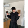 Women's Loose Fit Long Sleeve Solid Color Cotton Suit Set with Removable Cape in Artistic Retro Style
