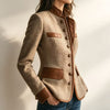 Women's Herringbone Jacket, Stand Collar, Contrast Trim and Patch Pockets