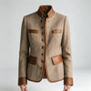 Women's Herringbone Jacket, Stand Collar, Contrast Trim and Patch Pockets