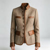 Women's Herringbone Jacket, Stand Collar, Contrast Trim and Patch Pockets