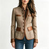 Women's Herringbone Jacket, Stand Collar, Contrast Trim and Patch Pockets