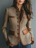 Women's Herringbone Jacket, Stand Collar, Contrast Trim and Patch Pockets