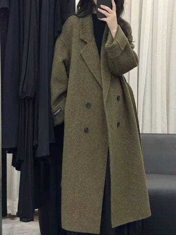 Women's Wool-Blend Coat, Lapel Collar, Double-Breasted Design and Tie Belt