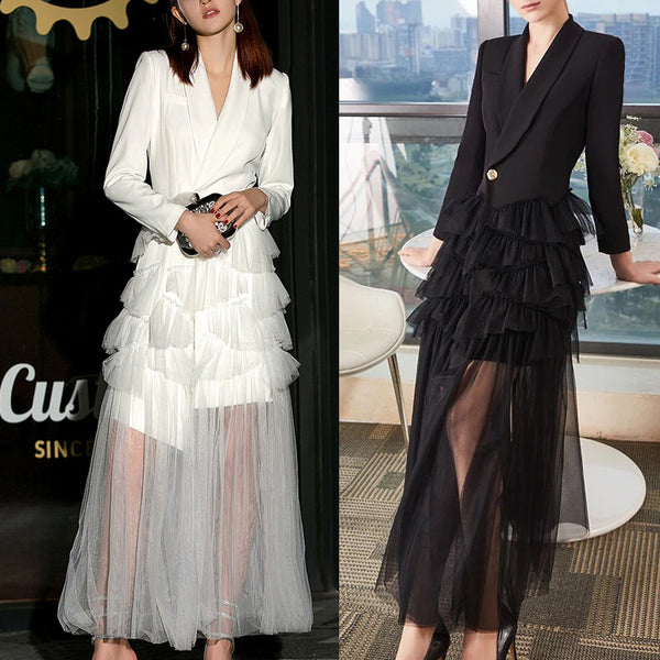 Women's Slim Fit See Through Polyester Dress for Spring in White Black