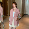 Women's Loose Fit Solid Color Polyester Blazer with Suit Collar Long Sleeves for Office in White Pink Black Dark Apricot