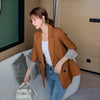 Women's Loose Fit Solid Color Polyester Blazer with Suit Collar Long Sleeves for Office in White Pink Black Dark Apricot