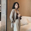 Women's Loose Fit Solid Color Polyester Blazer with Suit Collar Long Sleeves for Office in White Pink Black Dark Apricot