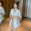Women's Loose Fit Solid Color Polyester Blazer with Suit Collar Long Sleeves for Office in White Pink Black Dark Apricot