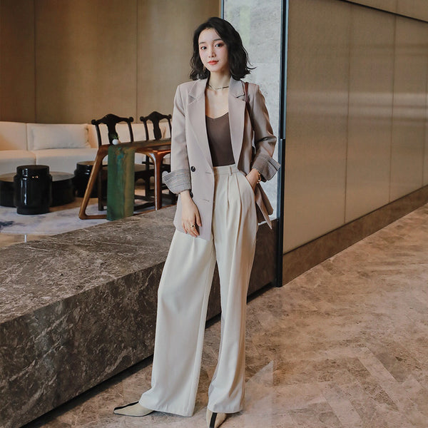 Women's Loose Fit Solid Color Polyester Blazer with Suit Collar Long Sleeves for Office in White Pink Black Dark Apricot