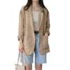 Women's Loose Fit Flax Solid Color Single Breasted One Button Long Sleeve Korean Style Casual Jacket for Spring in Khaki