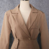 Women's Slim Fit Polyester Solid Color Long Sleeve Single Row Two-Grain Buckle Irregular Blazer Dress for Urban Casual in Khaki