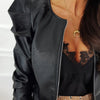 Women's Slim Fit PU Leather Solid Color Zipper Punk Style Long Sleeve Jacket for Going Out in Black