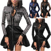 Women's PU-Panel Dress, Long Sleeves, Zip Front and Defined Waist