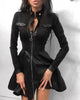 Women's PU-Panel Dress, Long Sleeves, Zip Front and Defined Waist