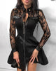 Women's PU-Panel Dress, Long Sleeves, Zip Front and Defined Waist