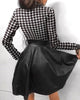 Women's PU-Panel Dress, Long Sleeves, Zip Front and Defined Waist