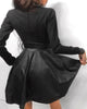 Women's PU-Panel Dress, Long Sleeves, Zip Front and Defined Waist