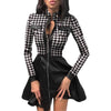 Women's PU-Panel Dress, Long Sleeves, Zip Front and Defined Waist