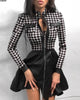 Women's PU-Panel Dress, Long Sleeves, Zip Front and Defined Waist