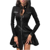 Women's PU-Panel Dress, Long Sleeves, Zip Front and Defined Waist