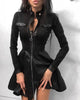 Women's PU-Panel Dress, Long Sleeves, Zip Front and Defined Waist