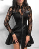 Women's PU-Panel Dress, Long Sleeves, Zip Front and Defined Waist