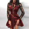 Women's PU-Panel Dress, Long Sleeves, Zip Front and Defined Waist
