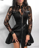 Women's PU-Panel Dress, Long Sleeves, Zip Front and Defined Waist
