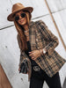 Women's Plaid Blazer, Double-Row Button Design, Round Neckline and Long Sleeves